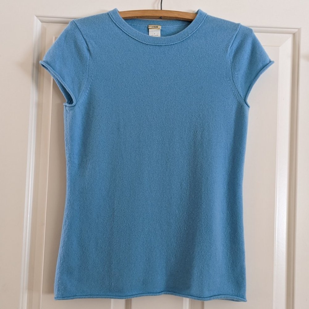 J Crew Cashmere Short Sleeve Light Blue Crewneck Womens Small